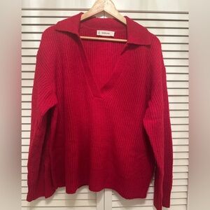 Everlane Alpaca Polo Sweater in Berry Red
